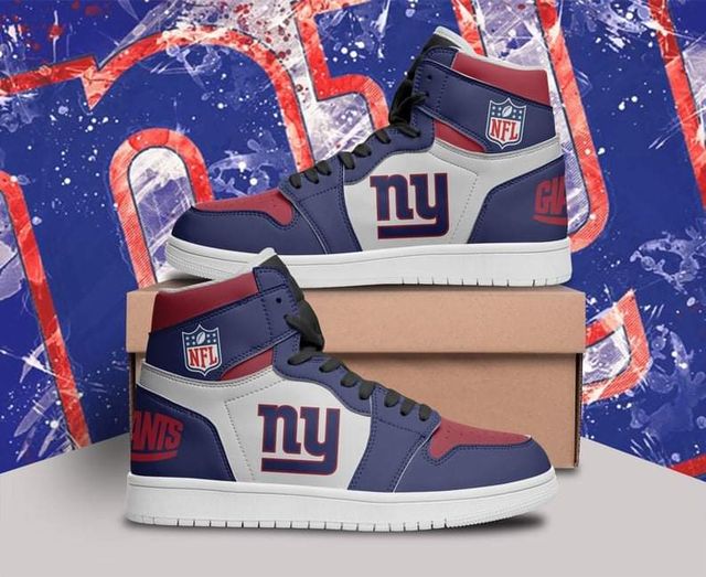 Men's New York Giants High Top Leather AJ1 Sneakers 002 Men's New York Giants High Top Leather AJ1 Sneakers 002